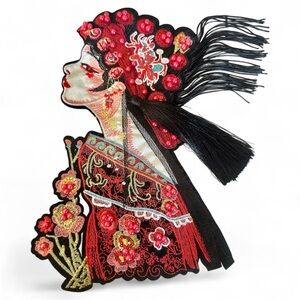 Applique Embroidered Beaded Asian Woman Fringes Designer Asian Exotic Art Add